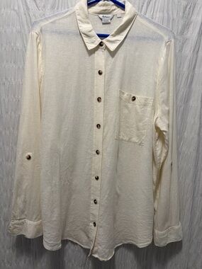 Reitmans Ladies Ivory Long-Sleeve Linen Blend Blouse